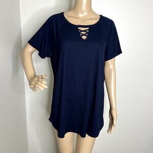 Sonoma Navy Criss Cross Ribbed Short Sleeve Top